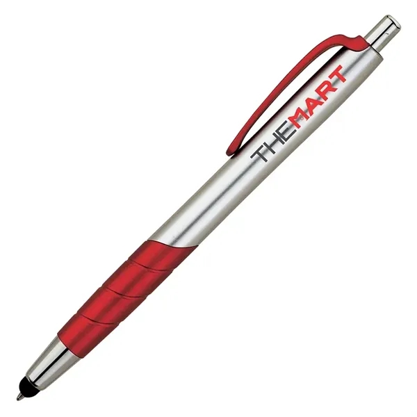 Plunger action ballpoint pen with clip and grip with color accents,... from ASI 67866 Logomark/Valumark / Valumark™