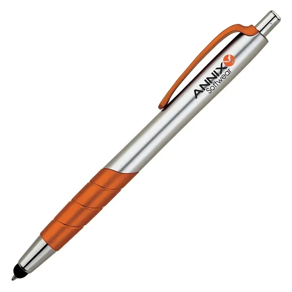 Plunger action ballpoint pen with clip and grip with color accents,... from ASI 67866 Logomark/Valumark / Valumark™