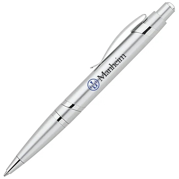 Plunger action ballpoint pen with metallic finish, spiral silver accent rings... from ASI 67866 Logomark/Valumark