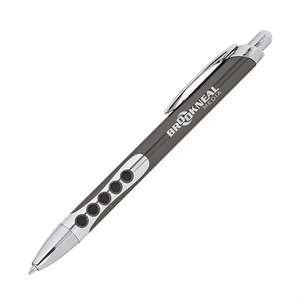 Aluminum ballpoint pen with plunger action mechanism, rubber circle designed grip... from ASI 67866 Logomark/Valumark / Valumark™