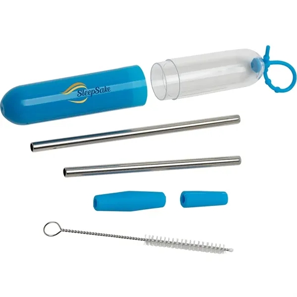 Five-piece stainless steel straw set with cleaning brush in silicone carrying... from ASI 67866 Logomark/Valumark