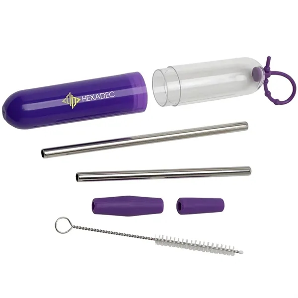 Five-piece stainless steel straw set with cleaning brush in silicone carrying... from ASI 67866 Logomark/Valumark
