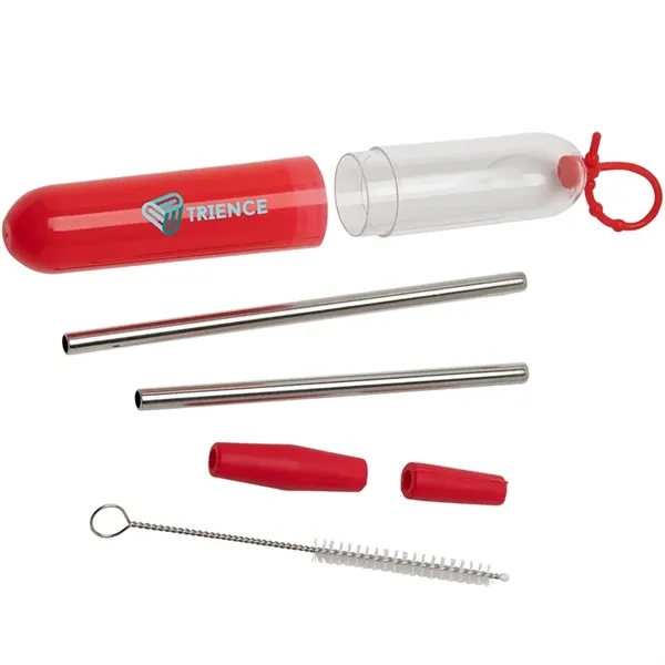 Five-piece stainless steel straw set with cleaning brush in silicone carrying... from ASI 67866 Logomark/Valumark