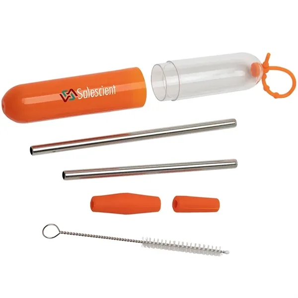 Five-piece stainless steel straw set with cleaning brush in silicone carrying... from ASI 67866 Logomark/Valumark