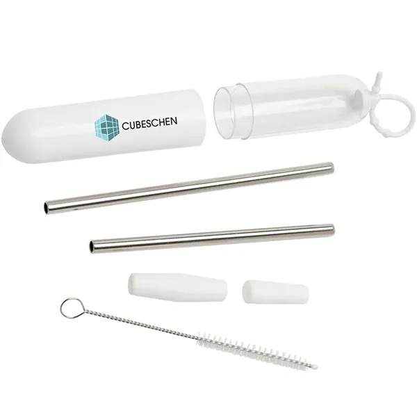 Five-piece stainless steel straw set with cleaning brush in silicone carrying... from ASI 67866 Logomark/Valumark