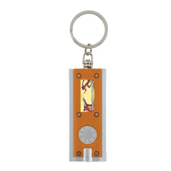 0.38" x 3.75" x 1" Ester plastic keychain with LED flashlight... from ASI 67866 Logomark/Valumark / Valumark™