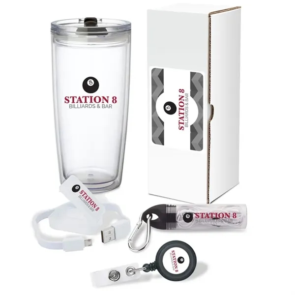 Gift set with 22 oz. tumbler, 2-in-1 charging cable, earbuds with... from ASI 67866 Logomark/Valumark