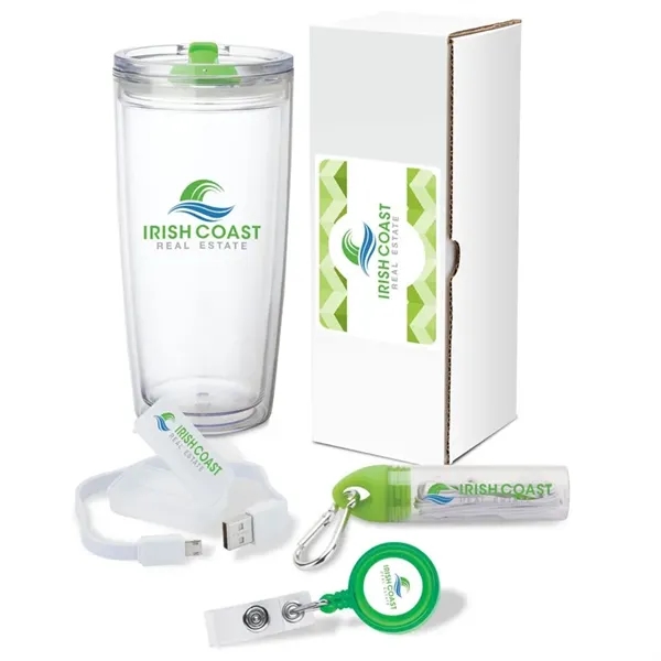 Gift set with 22 oz. tumbler, 2-in-1 charging cable, earbuds with... from ASI 67866 Logomark/Valumark