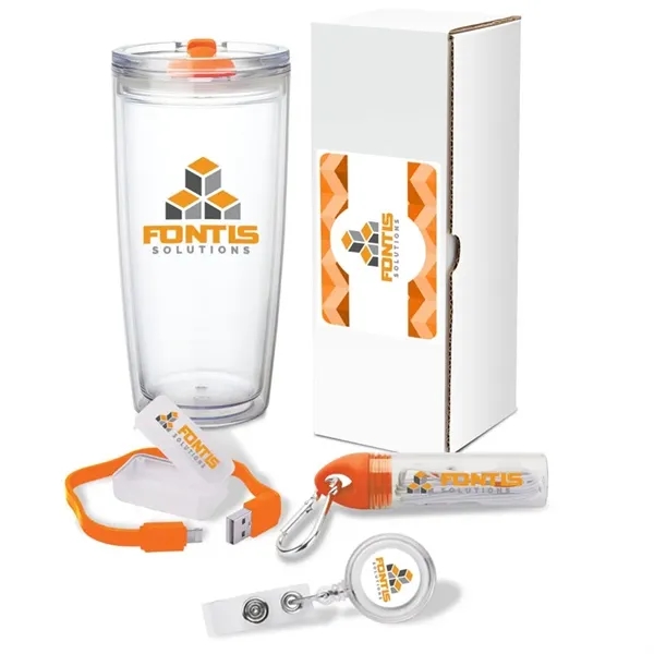 Gift set with 22 oz. tumbler, 2-in-1 charging cable, earbuds with... from ASI 67866 Logomark/Valumark