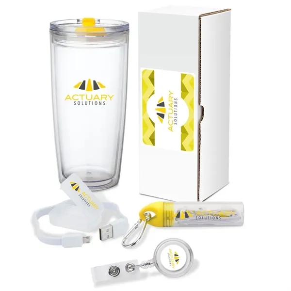 Gift set with 22 oz. tumbler, 2-in-1 charging cable, earbuds with... from ASI 67866 Logomark/Valumark