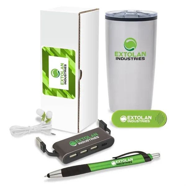 5-piece welcome gift set that includes a 20 oz. tumbler, earbuds,... from ASI 67866 Logomark/Valumark