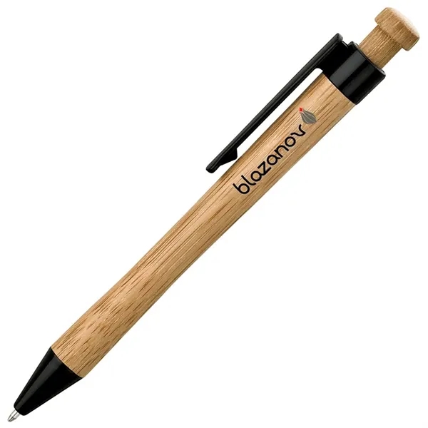 Plunger action ballpoint pen with smooth bamboo body, PLA plastic clip... from ASI 67866 Logomark/Valumark