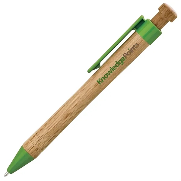 Plunger action ballpoint pen with smooth bamboo body, PLA plastic clip... from ASI 67866 Logomark/Valumark