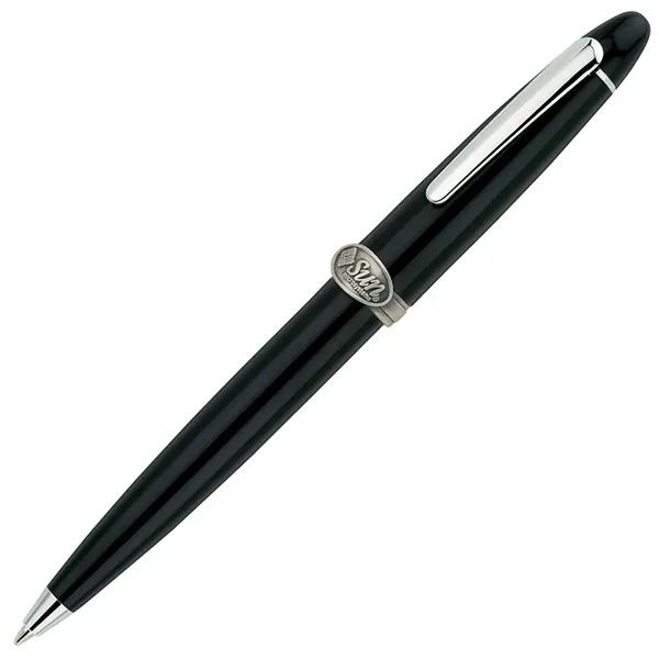 Twist action brass ballpoint pen with high-gloss black lacquered cap and... from ASI 67866 Logomark/Valumark