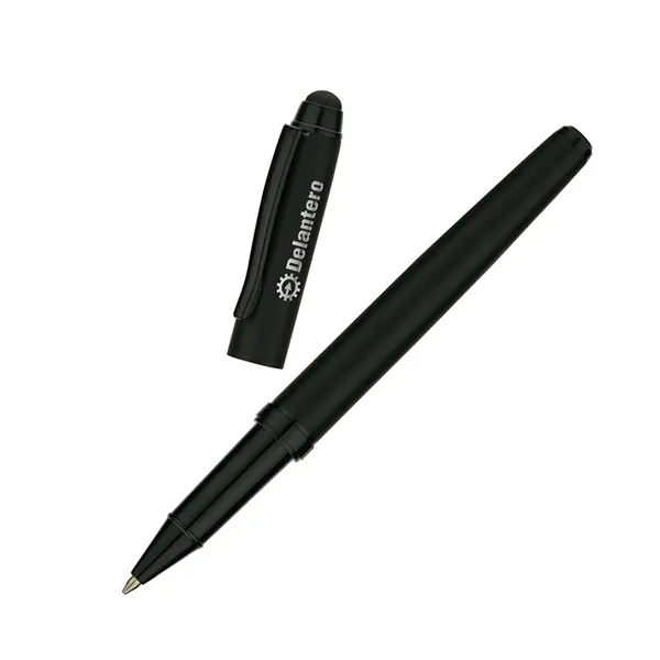 Brass/stainless steel rollerball pen with cap-off design, matte black finish, gloss... from ASI 67866 Logomark/Valumark