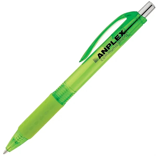 Plunger action ballpoint pen with translucent body, matching rubber grip and... from ASI 67866 Logomark/Valumark / Valumark™