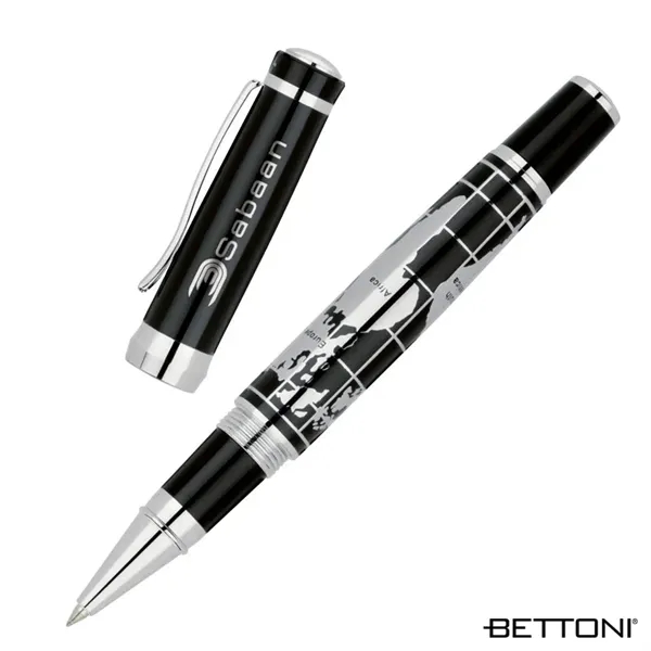 Rollerball pen with cap-off design and chrome world map barrel.... from ASI 67866 Logomark/Valumark