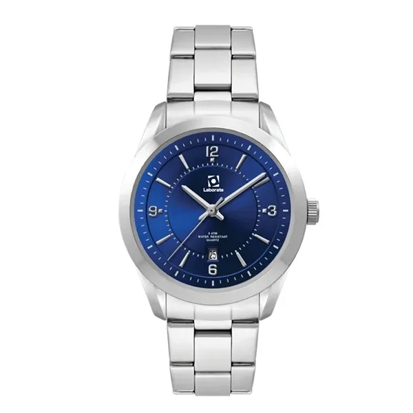 Women's watch with chic 33mm metal case encircling a blue sunray... from ASI 67866 Logomark/Valumark