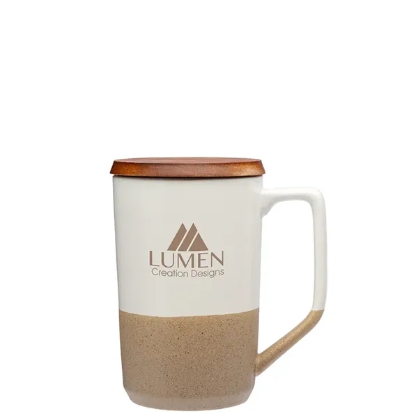 Mogiana 15 oz. Two-Tone Ceramic Mug w/ Wood Lid... from ASI 67866 Logomark/Valumark