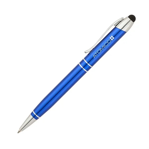 Twist-action ballpoint pen with capacitive stylus, aluminum construction, chrome accent rings,... from ASI 67866 Logomark/Valumark