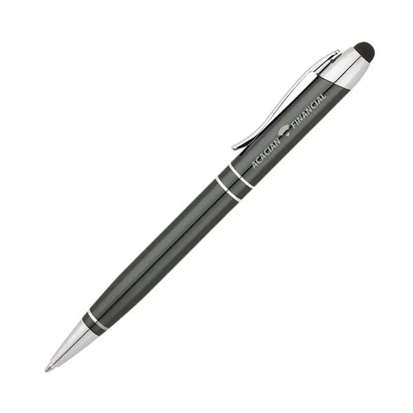 Twist-action ballpoint pen with capacitive stylus, aluminum construction, chrome accent rings,... from ASI 67866 Logomark/Valumark