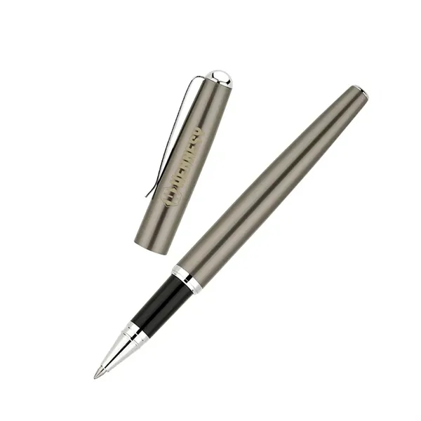 Brass rollerball pen with cap-off design and a split design metal... from ASI 67866 Logomark/Valumark / Valumark™