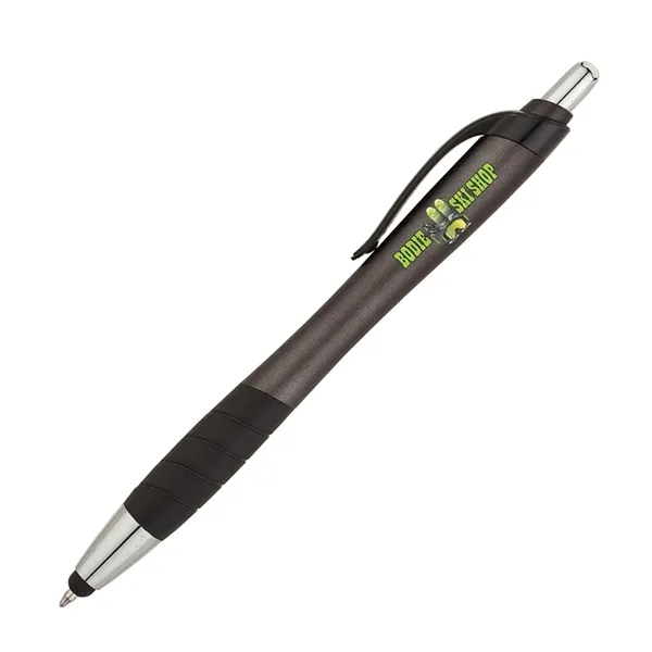 Plunger action ballpoint pen with metallic color barrel, black clip, black... from ASI 67866 Logomark/Valumark / Valumark™