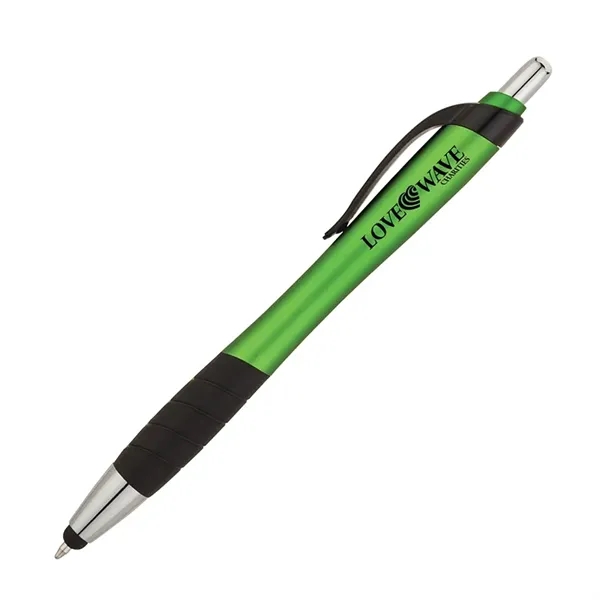 Plunger action ballpoint pen with metallic color barrel, black clip, black... from ASI 67866 Logomark/Valumark / Valumark™