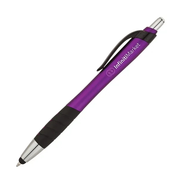 Plunger action ballpoint pen with metallic color barrel, black clip, black... from ASI 67866 Logomark/Valumark / Valumark™