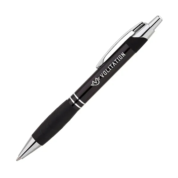 Aluminum ballpoint pen with plunger action mechanism, rubber grip and metal... from ASI 67866 Logomark/Valumark / Valumark™