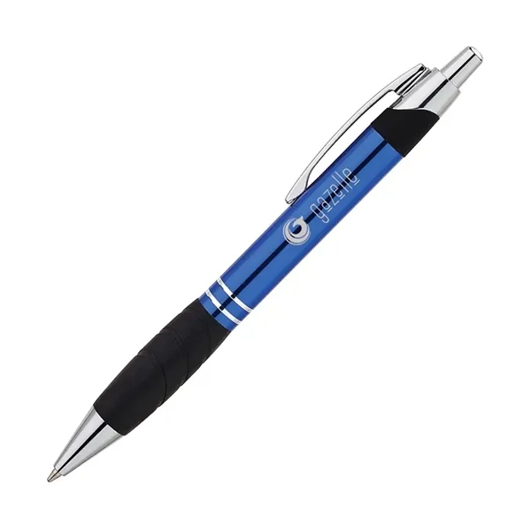 Aluminum ballpoint pen with plunger action mechanism, rubber grip and metal... from ASI 67866 Logomark/Valumark / Valumark™