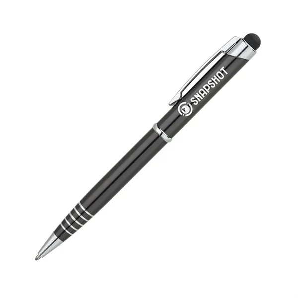 Aluminum ballpoint pen with twist-action mechanism, anodized finish, etched grip rings... from ASI 67866 Logomark/Valumark / Valumark™