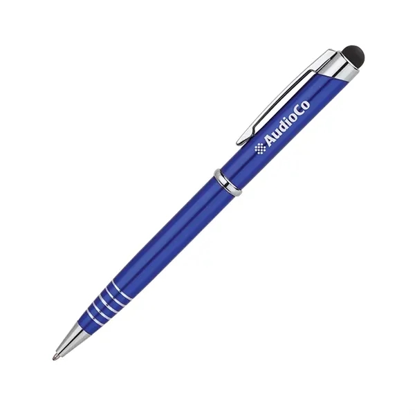 Aluminum ballpoint pen with twist-action mechanism, anodized finish, etched grip rings... from ASI 67866 Logomark/Valumark / Valumark™