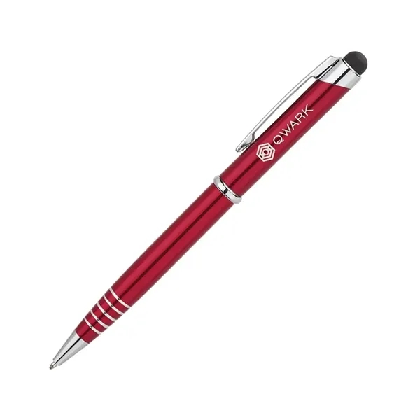 Aluminum ballpoint pen with twist-action mechanism, anodized finish, etched grip rings... from ASI 67866 Logomark/Valumark / Valumark™