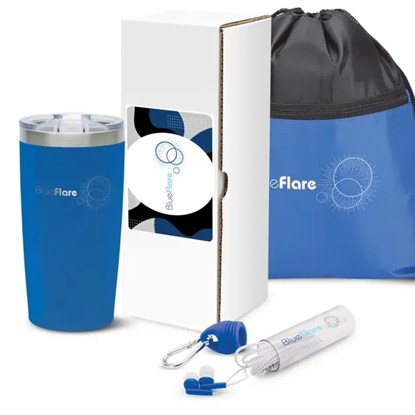 Gift set with 20-ounce stainless steel tumbler, drawstring sports bag and... from ASI 67866 Logomark/Valumark