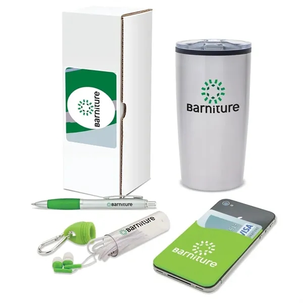 4 piece gift set with 20-ounce stainless steel tumbler, ballpoint pen,... from ASI 67866 Logomark/Valumark