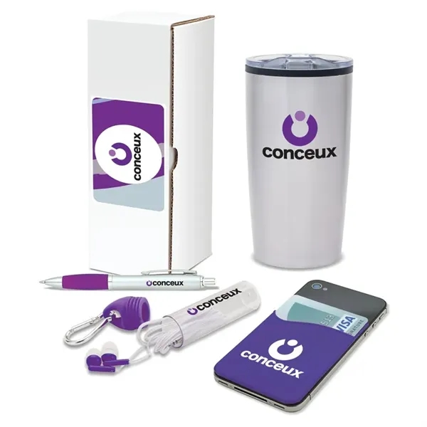 4 piece gift set with 20-ounce stainless steel tumbler, ballpoint pen,... from ASI 67866 Logomark/Valumark