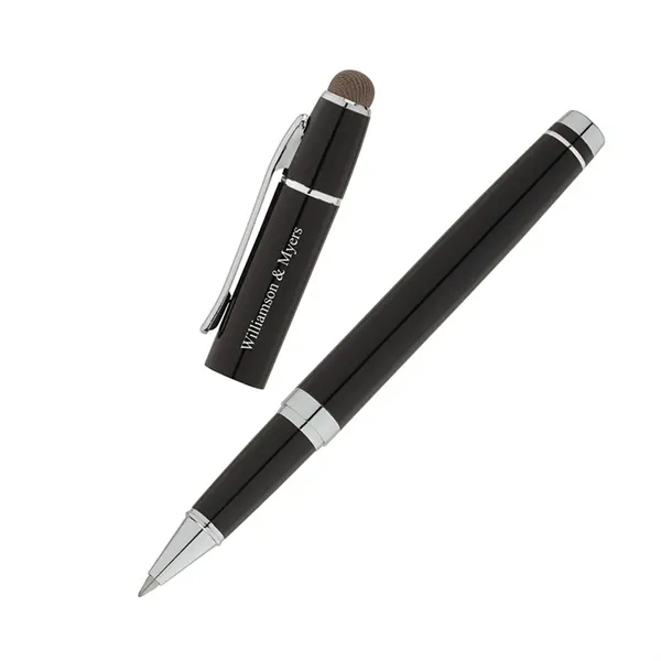 Euro-style cap-off rollerball pen with aluminum construction, chrome accents and conductive... from ASI 67866 Logomark/Valumark