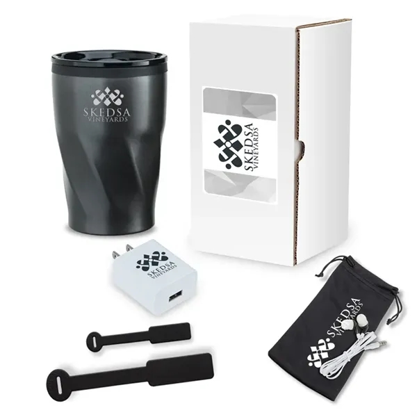 Three-piece networking tech gift set with 12 oz. tumbler, USB wall... from ASI 67866 Logomark/Valumark