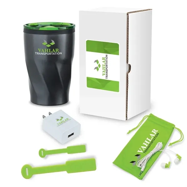 Three-piece networking tech gift set with 12 oz. tumbler, USB wall... from ASI 67866 Logomark/Valumark