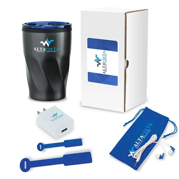 Three-piece networking tech gift set with 12 oz. tumbler, USB wall... from ASI 67866 Logomark/Valumark