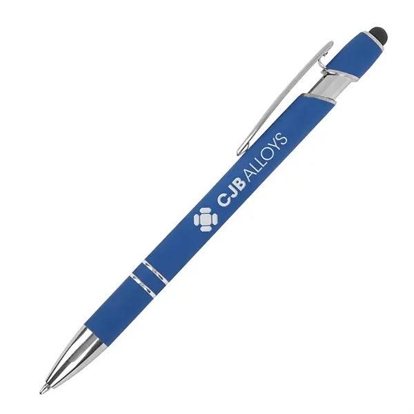 Soft touch aluminum ballpoint pen with plunger action design, chrome trims,... from ASI 67866 Logomark/Valumark