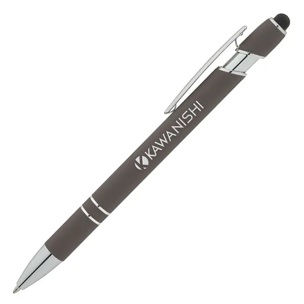 Soft touch aluminum ballpoint pen with plunger action design, chrome trims,... from ASI 67866 Logomark/Valumark