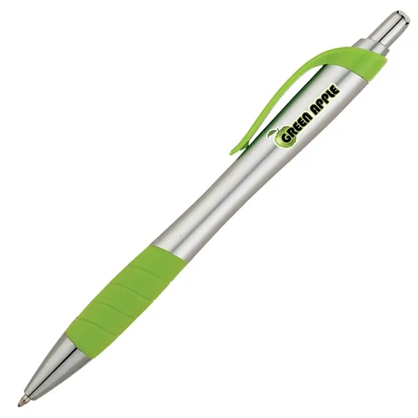Plunger action ballpoint pen with matte silver hourglass barrel, colored clip,... from ASI 67866 Logomark/Valumark / Valumark™
