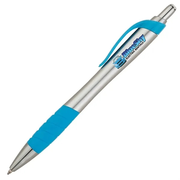 Plunger action ballpoint pen with matte silver hourglass barrel, colored clip,... from ASI 67866 Logomark/Valumark / Valumark™