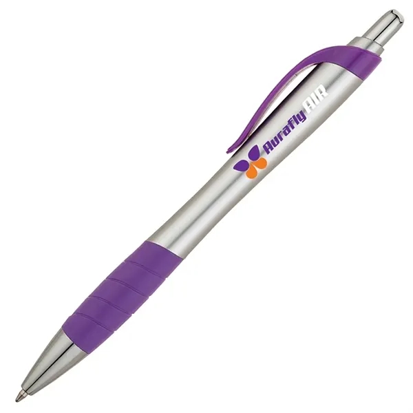 Plunger action ballpoint pen with matte silver hourglass barrel, colored clip,... from ASI 67866 Logomark/Valumark / Valumark™