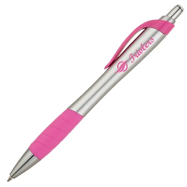 Plunger action ballpoint pen with matte silver hourglass barrel, colored clip,... from ASI 67866 Logomark/Valumark / Valumark™