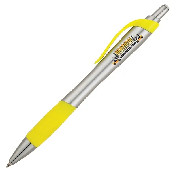 Plunger action ballpoint pen with matte silver hourglass barrel, colored clip,... from ASI 67866 Logomark/Valumark / Valumark™