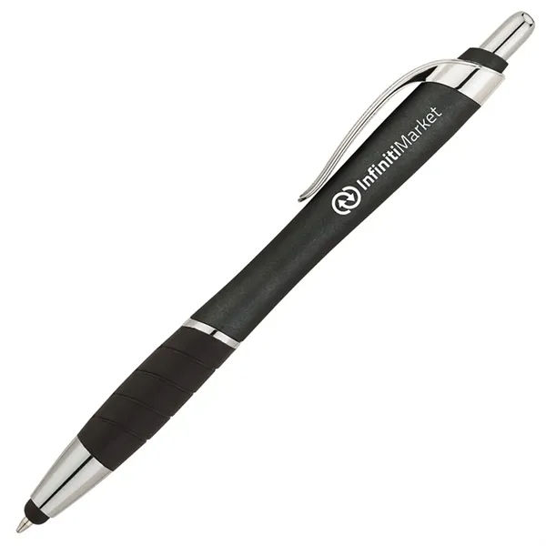 Plunger action ballpoint pen with metallic color barrel, black rubber grip,... from ASI 67866 Logomark/Valumark / Valumark™