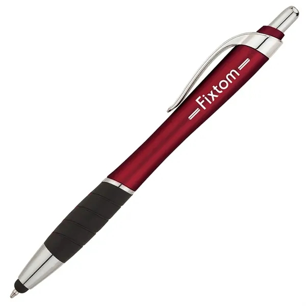 Plunger action ballpoint pen with metallic color barrel, black rubber grip,... from ASI 67866 Logomark/Valumark / Valumark™